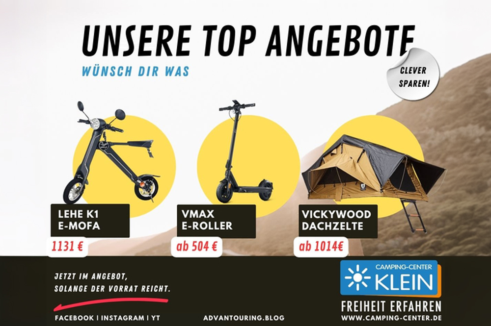 Eine Grafik mit Angeboten für Camping-Zubehör.
